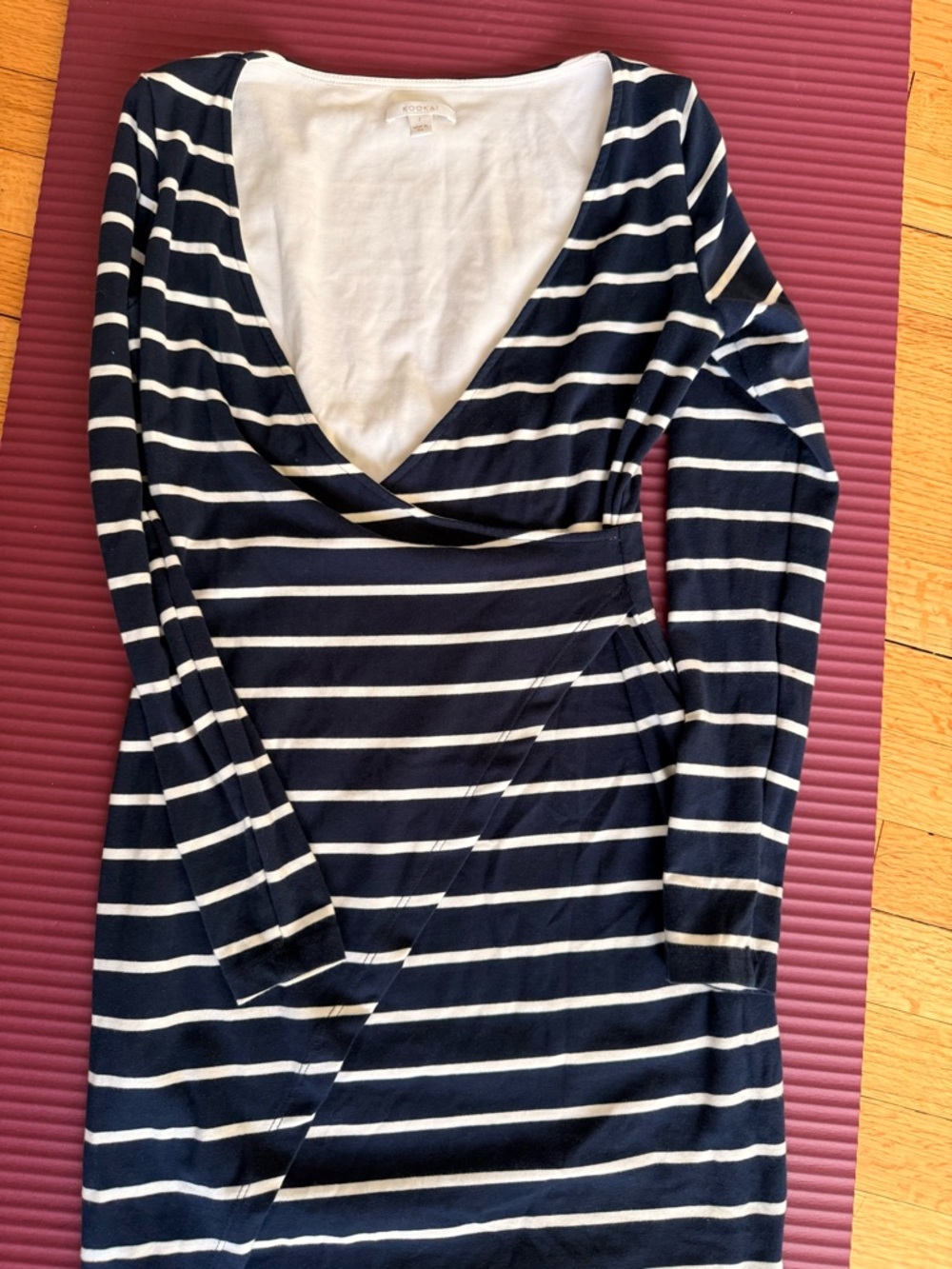 Kookai Navy and White Striped Long Sleeve Dress